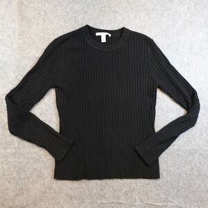 Autumn Cashmere Sweater‎ Women Medium Black Ribbed Crew Neck 100% Cashmere